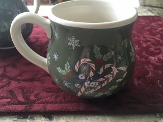 Longaberger Holiday Pot - Bellied Mug - - " All The Trimmings " - - Candy Canes - - Cond