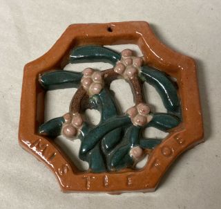 Orig Henry Mercer Moravian Ceramic Tile,  Doylestown Pa Mistletoe 1985 Ornament