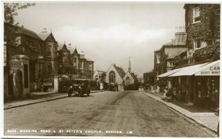 Seaview - Isle Of Wight - Madeira Road & Church - Old Real Photo Postcard View