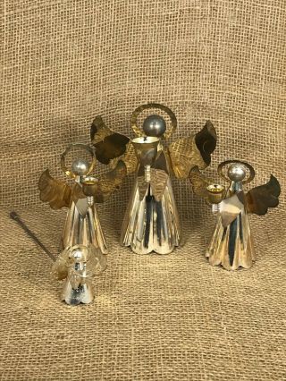 Vintage Christmas Angels Amc Ny Gold Silver Plated Candle Holder Snuffer