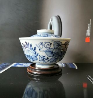 Antique 18th C.  Chinese Porcelain Blue White Tea Cup With Lid Marks 2