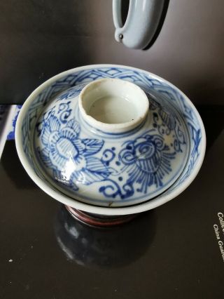 Antique 18th C.  Chinese Porcelain Blue White Tea Cup With Lid Marks 3