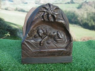 19thc Black Forest Oak Book Slide Ends Carved With Lion Of Lucerne
