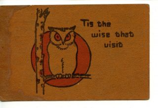 Wise Old Owl Bird Drawing - Halloween Party Invitation - 1911 Vintage Postcard