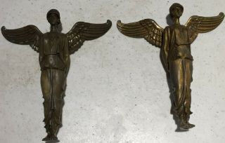 2 Vintage Brass Or Bronze Angels.  5 1/4 " Tall.  Heavy,  Old.