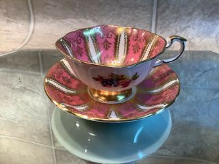 Vintage Paragon Orchard Fruit Pink & Gold Footed Cup & Saucer Set