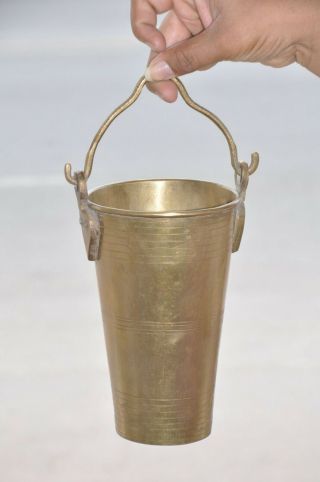 Old Brass Handcrafted Unique Shape Lime Engraved Bucket,  Patina