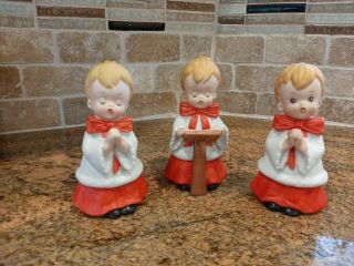 Homco Vintage Choir Boy Figurines Set Of 3 Ceramic Bisque Christmas Decor