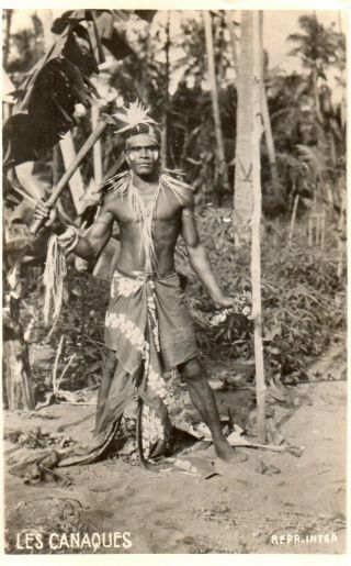 Old R.  P.  Postcard Of Kanak (canaque) Warrior,  Caledonia