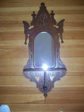 19th Century Victorian Walnut Wall Display Shelf With Mirror
