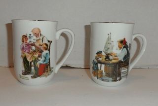 Porcelain Mugs Set Of 2 Norman Rockwell Museum 1982 The Toymaker,  For A Good Boy
