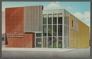 Vintage Postcard First National Bank Building Springdale Arkansas 1962
