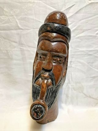 Vintage Solid Wood Carved Man Smoking Pipe Figure Statue Bust Folk Art Jamaican