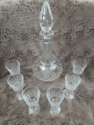 Vintage Waterford Crystal Lismore Decanter Set With 6 Cordial/sherry Goblets