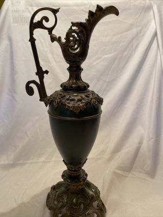 20 " Antique Victorian Ewer Vase Enamel Urn Ornate Cast Metal