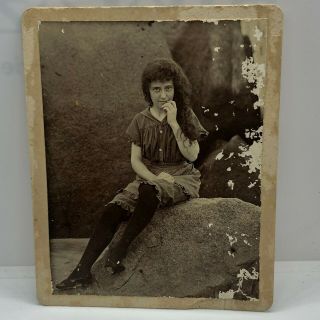 Antique Vintage 1800’s Photo Photograph Sexy Creepy Gypsy Female Lady On Rock