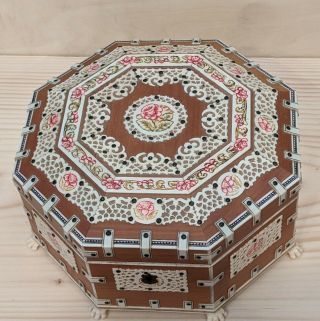 Great Vizagapatam Anglo - Indian Trinket Jewelry Box Octagon shape 2