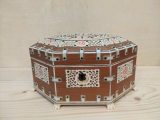 Great Vizagapatam Anglo - Indian Trinket Jewelry Box Octagon shape 3