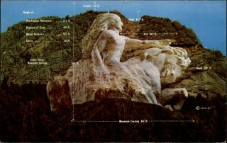 South Dakota Black Hills Crazy Horse Mountain Carving 1950 - 60s Vintage Postcard