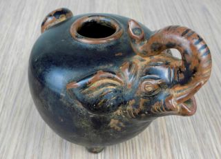 Vintage Elephant glazed pottery lime jar Cambodia Khmer Wat Angkor style SE asia 4