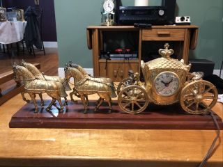Vintage United Clock Gold Horse Drawn Royal Carriage Mantle Clock -