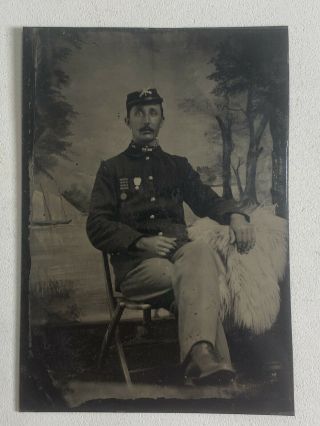 Antique Tintype Photograph Us Military Soldier Post Civil War? Spanish American?