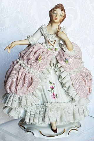 Antique Dresden Lace Victorian Lady Porcelain Figurine Germany Hand Painted 7 "