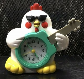 Rhythm Rock N Roll Chicken Alarm Clock Quartz Novelty Rare Vintage Vgc