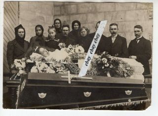 Early 1900 Open Coffin With Cross Lady Post Mortem Large Photo Europe