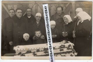 1932 Little Girl / Boy Post Mortem Open Coffin Antique Photo European