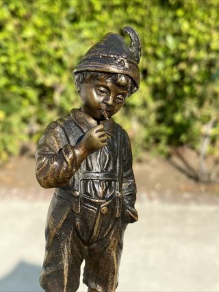 Antique French Bronze Figure Statue Of A Boy Smoking On Marble Base SIGNED 2