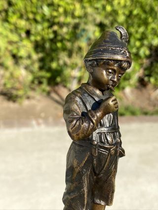 Antique French Bronze Figure Statue Of A Boy Smoking On Marble Base SIGNED 3