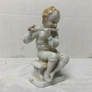 Vintage Antique Ceramic Porcelain Boy Playing Flute Made In Japan