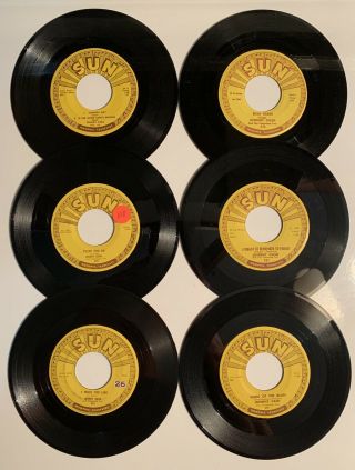 6 Johnny Cash 45s On Sun Records I Walk The Line Blue Train Of Love Get Rhythm