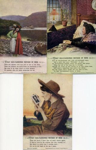 Set Of 3 - That Old Fashioned Mother Of Mine - Ww1 Military Bamforth Song Postcards