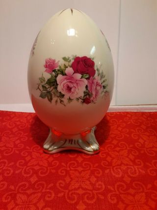 Formalities By Baum Bros.  Footed Egg W/ Gold Trim Rose Design " 