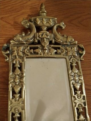 Antique Ornate Gilt Bronze Brass Wall Mirror Candle Holder Sconce Fixture Fish