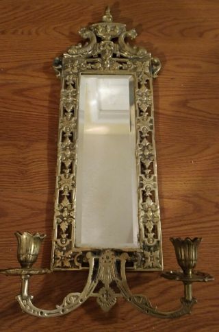 Antique ornate gilt bronze brass wall mirror candle holder sconce fixture Fish 2