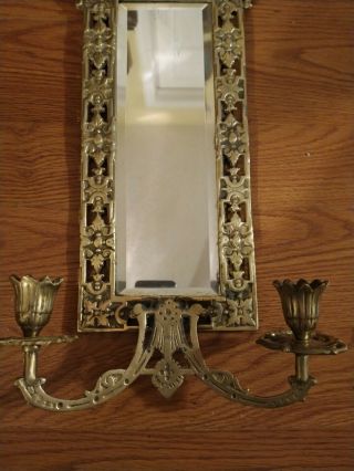 Antique ornate gilt bronze brass wall mirror candle holder sconce fixture Fish 3