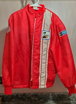 Vintage Ford Mustang Cobra Shelby Racing Jacket Size M Red 70s Fleece Lined Usa