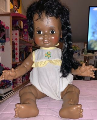 Vintage 1973 Ideal “baby Chrissy Doll” (growing Hair) 24” Black/african American