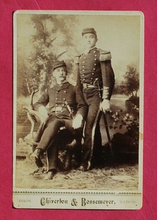 2 Identified Soldiers With Swords & Dress Uniforms Dixon Illinois Cond.