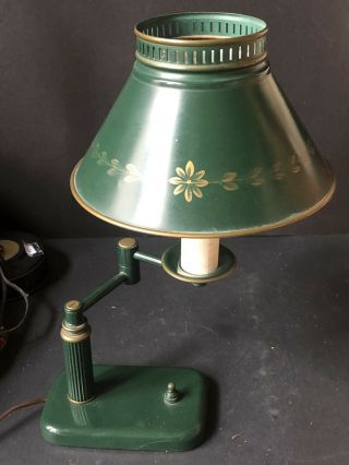 Rare Vintage Mid Century Metal Green Gold Tole Toleware Arm Desk Lamp Mcm