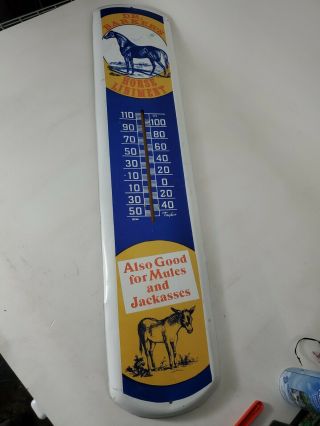 Vintage Dr Barkers Horse Liniment Tin 39 " Thermometer Good For Mules/jackasses