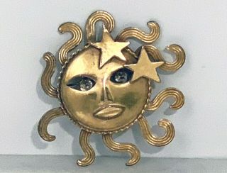 Vintage Iconic & Signed Joseff Of Hollywood Sun God Pin W/ Dangling Eyes - Rare