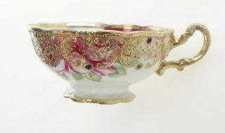 Antique Victorian moustache cup with hand painted gold detailing and jewels 2