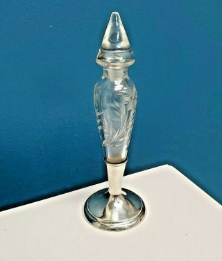 Antique Art Deco Sterling Silver Cut Glass Lead Crystal Scent Perfume Bottle