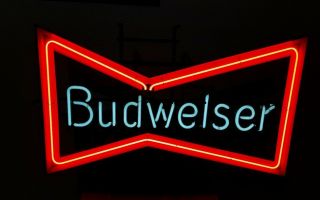 Vintage 29 " Anheuser Busch Budweiser Beer Bow Tie Neon Bar Advertising Sign Usa