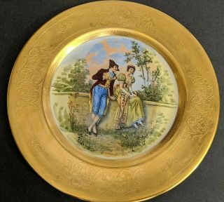 Large Vintage Osborne Fine China 24k Gold Hand Painted Plate,  Courting Couple