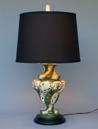 Vintage Italian Capodimonte Cherubs Ornate Table Lamp Italy Wood Base